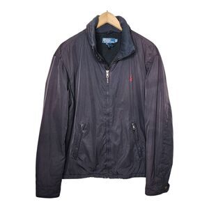 Vintage Polo Ralph Lauren Bomber Jacket Mens Large Black Hooded Red Pony